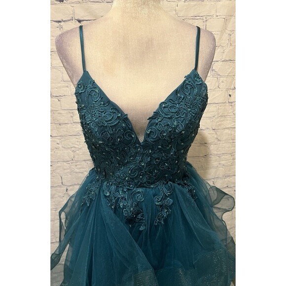 Teal Tulle Prom Dress Gown Formal Dance Event Size 4 - Picture 3 of 12